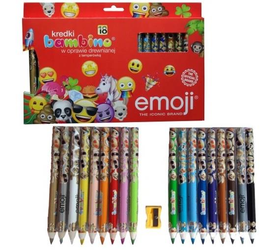 BAMBINO KREDKI DREWNIANE EMOJI 18 KOL + TEMPERÓWKA