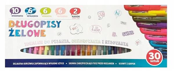 DŁUGOPISY ŻELOWE 30SZT BROKAT METALICZNE NEO PASTE