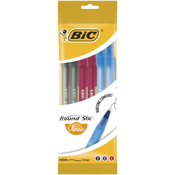 DŁUGOPIS BIC ROUND STIC CLASSIC MIX AST POUCH 6SZT