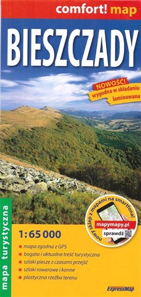 MAPA TURYSTYCZNA LAMINOWANA. BIESZCZADY, 1:65 000