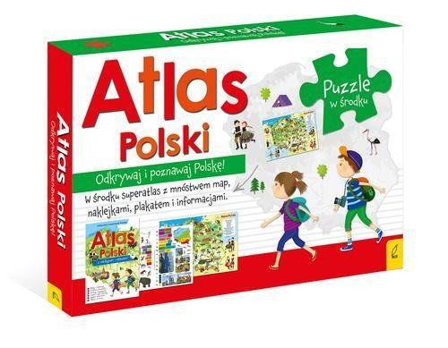ATLAS POLSKI Z PLAKATEM, MAPĄ I PUZZLAMI