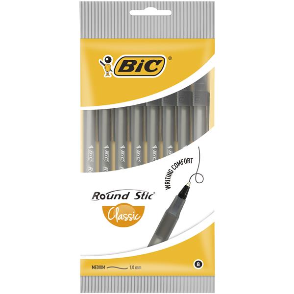 BIC DŁUGOPIS ROUND STIC CLASSIC POUCH CZARNY 8 SZT