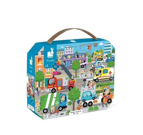 Janod, puzzle, w walizce, Miasto, 36 el.