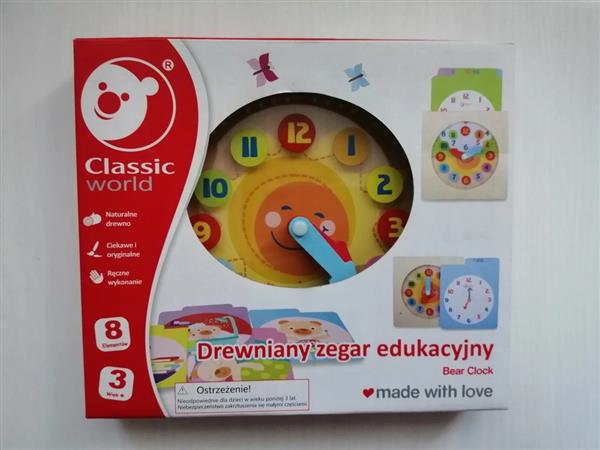 DREWNIANY ZEGAR EDUKACYJNY CLASSIC WORLD