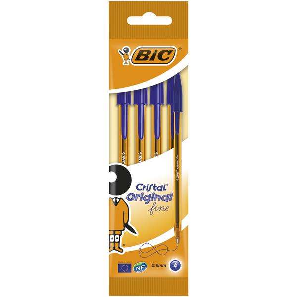 BIC DŁUGOPIS CRISTAL ORIGINAL FINE NIEBIESKI 4 SZT